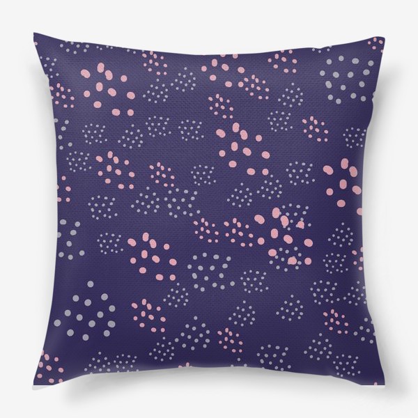 Подушка «Абстрактные серые и розовые точки на синем, паттерн. Горох, polka dot»