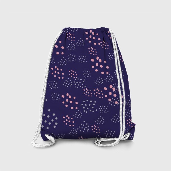 Рюкзак «Абстрактные серые и розовые точки на синем, паттерн. Горох, polka dot»