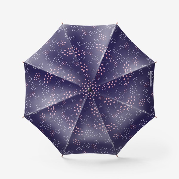 Зонт «Абстрактные серые и розовые точки на синем, паттерн. Горох, polka dot»