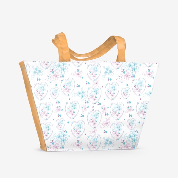 Пляжная сумка «Сердечки и цветы. Бесшовный паттерн с сердечками и цветами.»