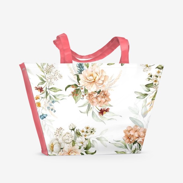 Пляжная сумка &laquo;Акварельные цветы паттерн&raquo;