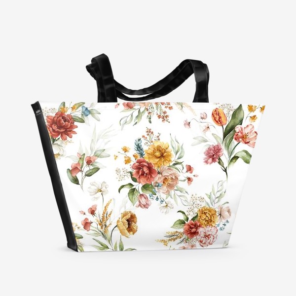 Пляжная сумка «Яркий принт акварельные цветы»