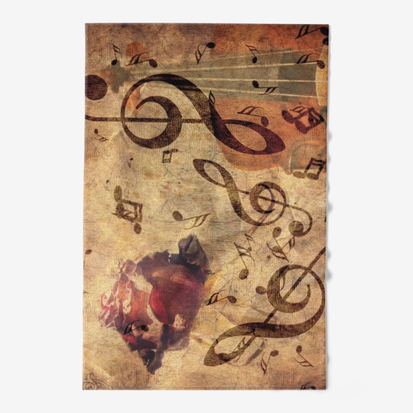 Полотенце &laquo;Старая скрипка, ноты и роза&raquo;