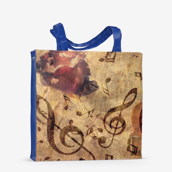 Сумка-шоппер «Старая скрипка, ноты и роза»