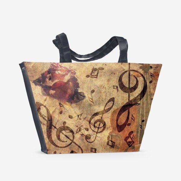 Пляжная сумка &laquo;Старая скрипка, ноты и роза&raquo;