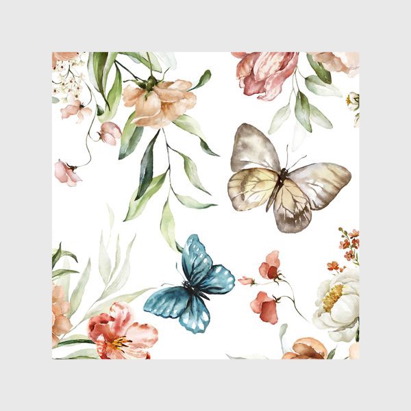 Шторы «Акварельный принт цветы и бабочки»