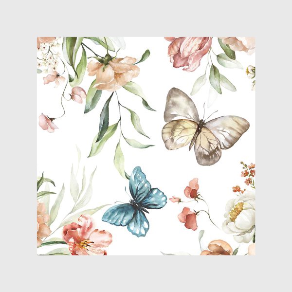 Скатерть «Акварельный принт цветы и бабочки»