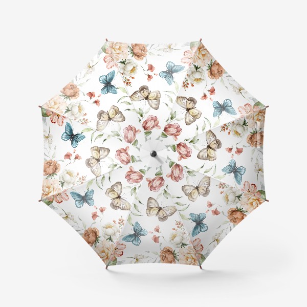 Зонт «Акварельный принт цветы и бабочки»