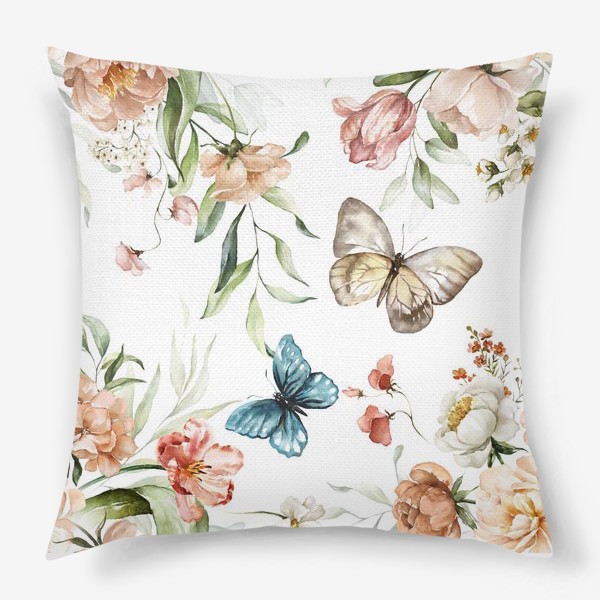 Подушка «Акварельный принт цветы и бабочки»