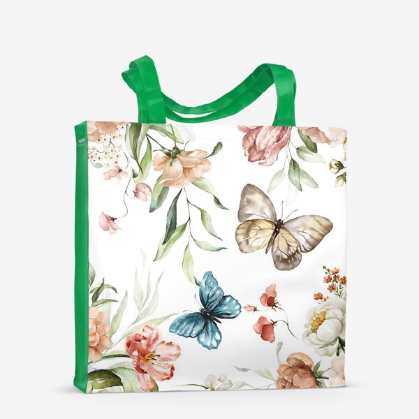 Сумка-шоппер «Акварельный принт цветы и бабочки»