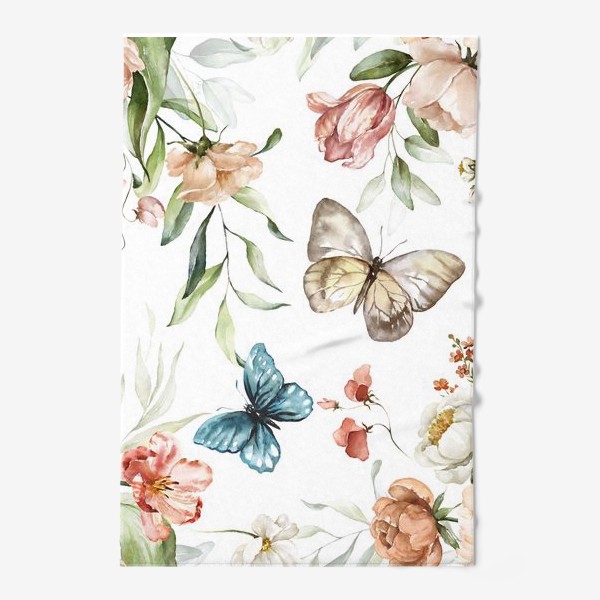 Полотенце «Акварельный принт цветы и бабочки»