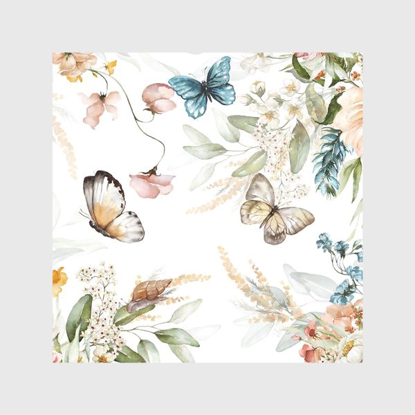 Скатерть «Акварель цветы и бабочки»