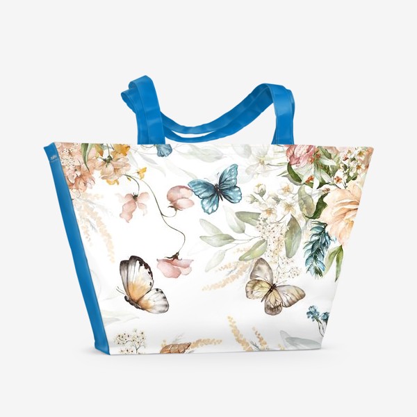 Пляжная сумка «Акварель цветы и бабочки»