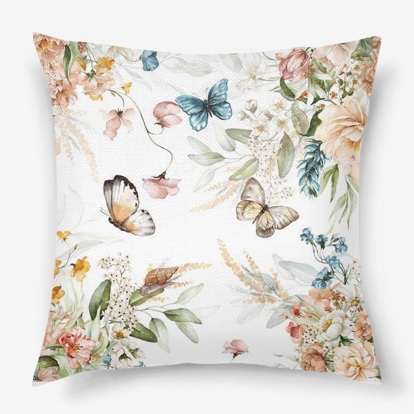 Подушка «Акварель цветы и бабочки»