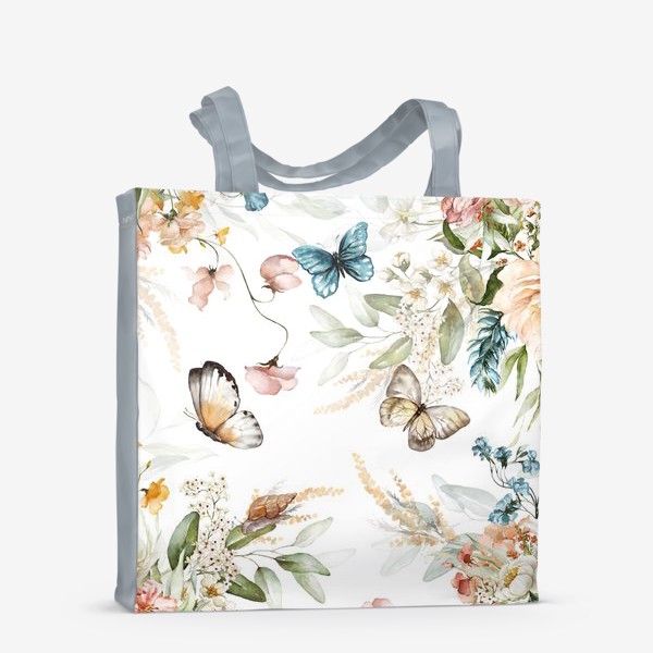 Сумка-шоппер «Акварель цветы и бабочки»