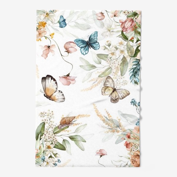 Полотенце «Акварель цветы и бабочки»