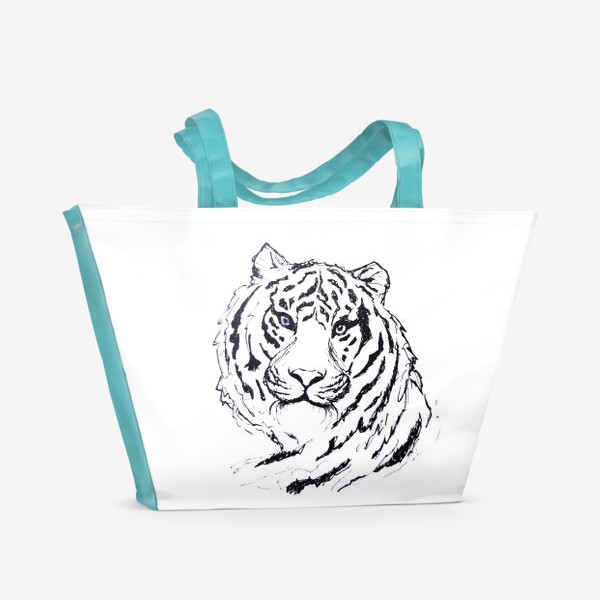 Пляжная сумка &laquo;Черно-белая мордочка тигра &raquo;