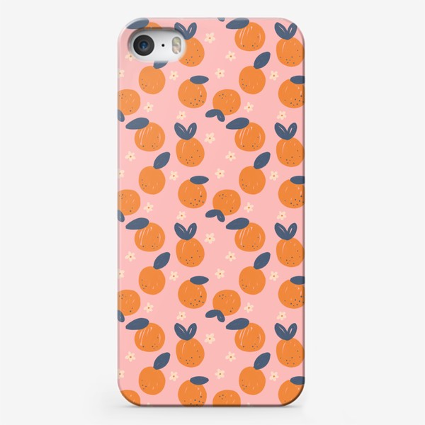 Чехол iPhone «Паттерн с апельсинами и цветами в наивном стиле»
