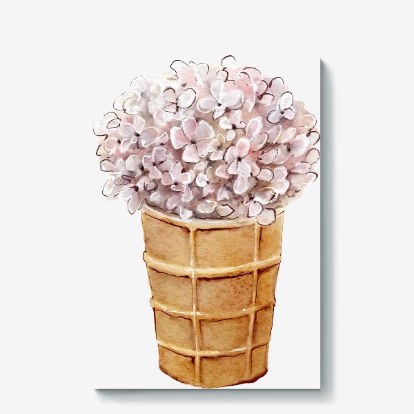Холст « Мороженое гортензия, цветы акварель»