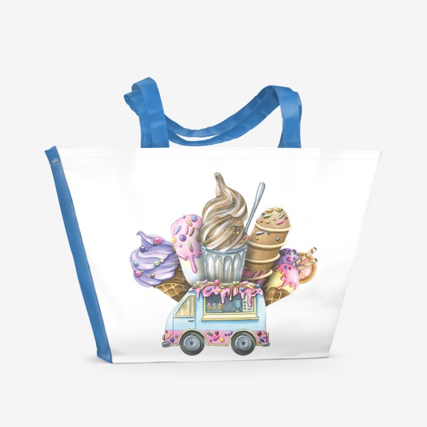 Пляжная сумка «Мороженое, эскимо, в вафельном рожке. Мороженщик. Акварель.»