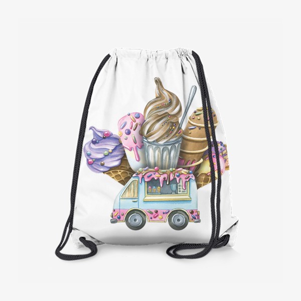 Рюкзак «Мороженое, эскимо, в вафельном рожке. Мороженщик. Акварель.»