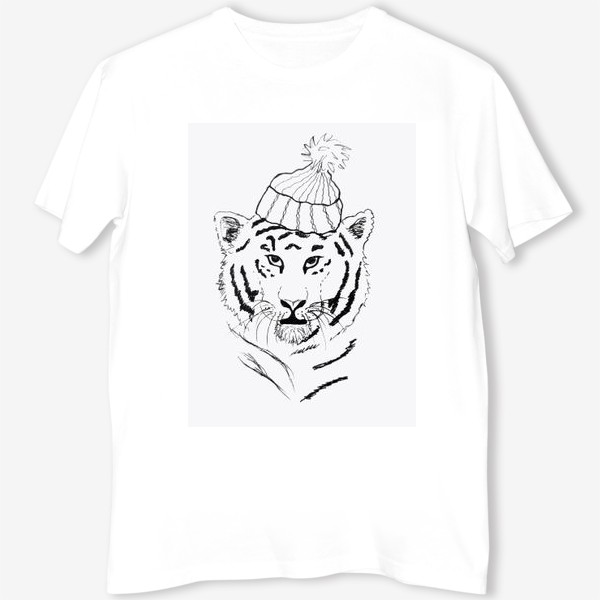 Футболка «Тигр в шапке, черно-белый»