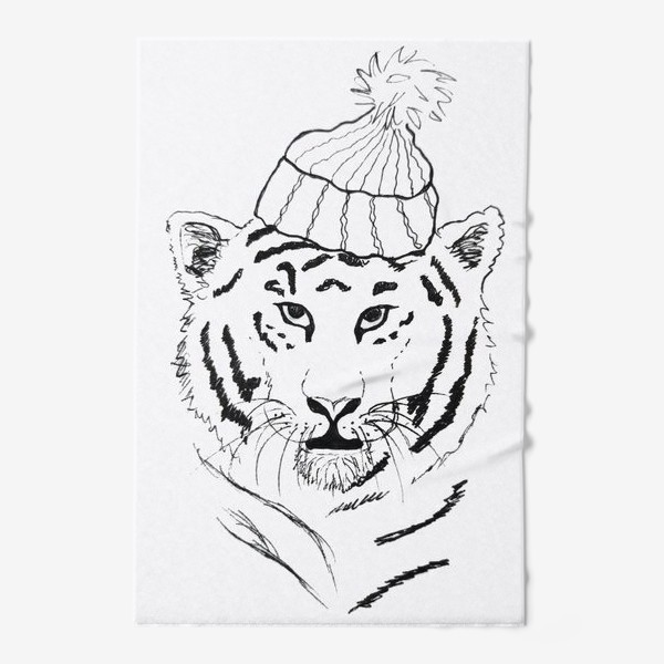 Полотенце «Тигр в шапке, черно-белый»