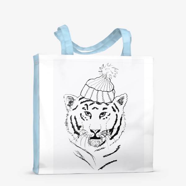 Сумка-шоппер «Тигр в шапке, черно-белый»