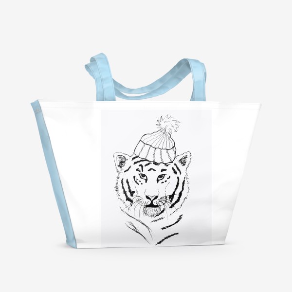 Пляжная сумка «Тигр в шапке, черно-белый»