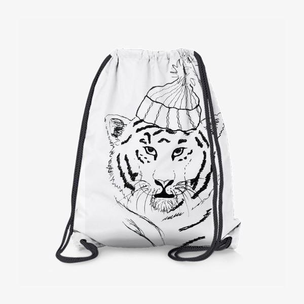 Рюкзак «Тигр в шапке, черно-белый»