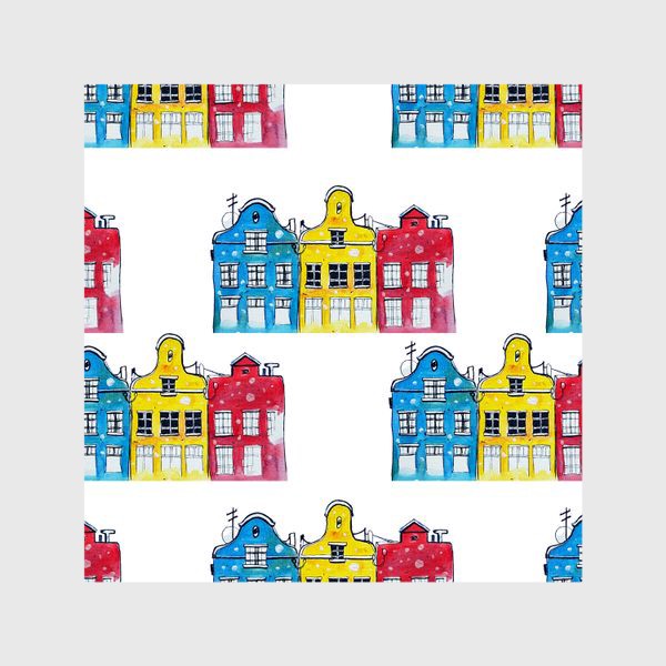 Шторы &laquo;Голубой, желтый и красный домики . Амстердам. &raquo;