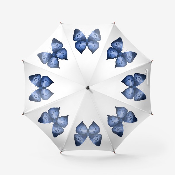 Зонт «Бабочка с синими крыльями и иероглифами»