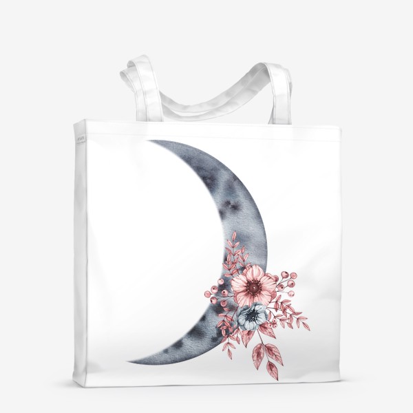 Сумка-шоппер «Акварельные луна с цветами и ягодами»