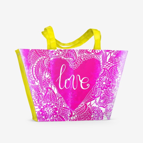 Пляжная сумка «love. Мехенди узор с  сердцем с надписью любовь»