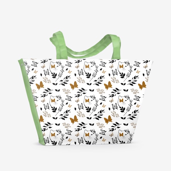 Пляжная сумка «Паттерн Кошка с бабочками»