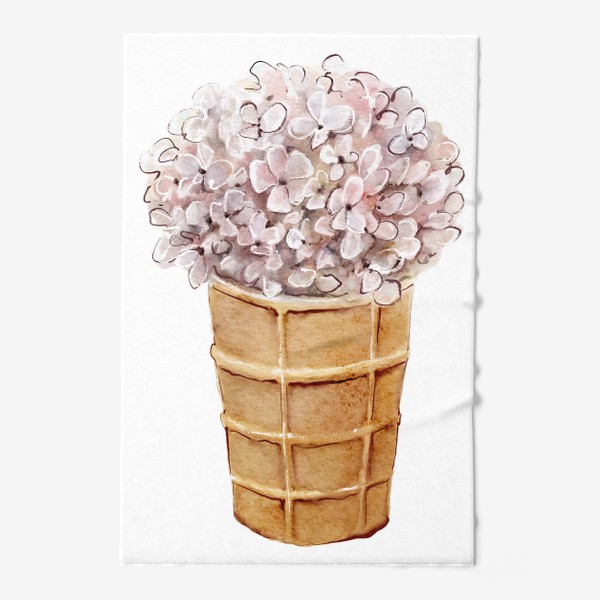 Полотенце « Мороженое гортензия, цветы акварель»