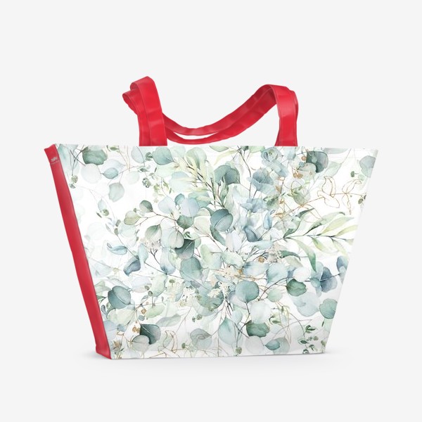 Пляжная сумка «Акварель зеленые ветки эвкалипта»