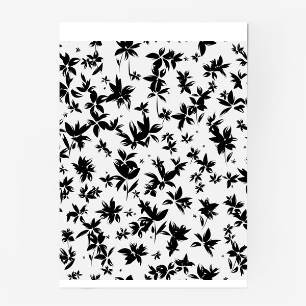 Постер «чёрно-белые цветы гуашь»