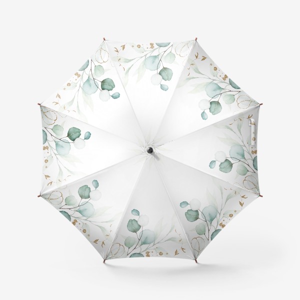 Зонт «Акварель зеленые и золотые веточки»