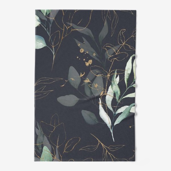 Полотенце «Зеленые и золотые веточки с цветами»