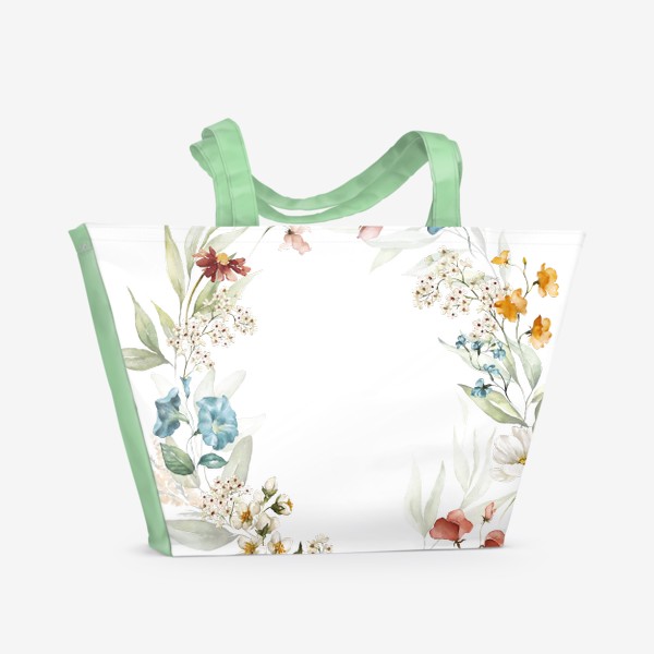 Пляжная сумка «Венок из цветов. Акварель»