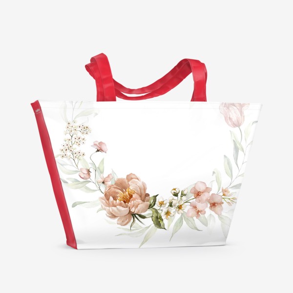 Пляжная сумка «Нежный венок акварельных цветов»