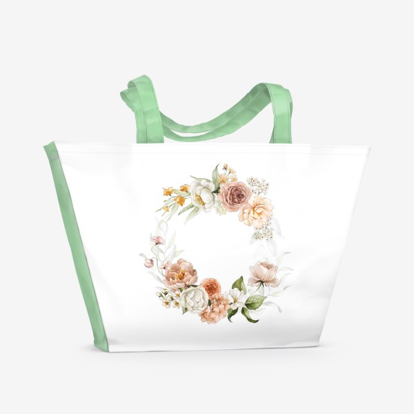 Пляжная сумка «Венок цветов. Акварель пионы»
