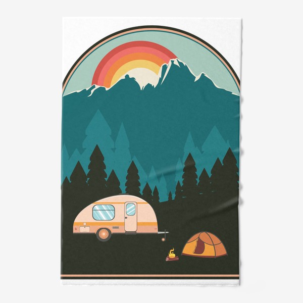 Полотенце «Палатка в лесу у подножия гор»