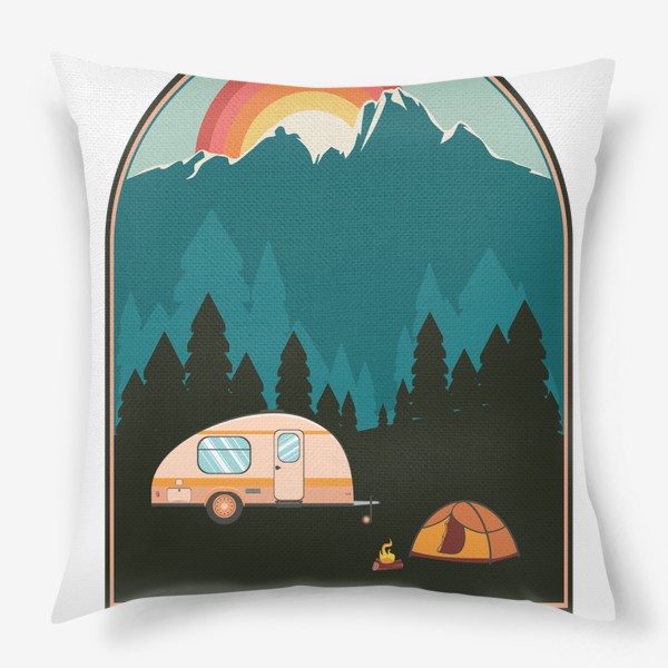 Подушка «Палатка в лесу у подножия гор»