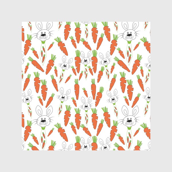 Скатерть «Кролики с морковками. Бесшовный принт с кроликами и морковками.»