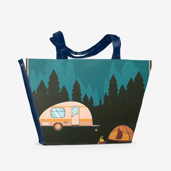 Пляжная сумка «Палатка в лесу у подножия гор»