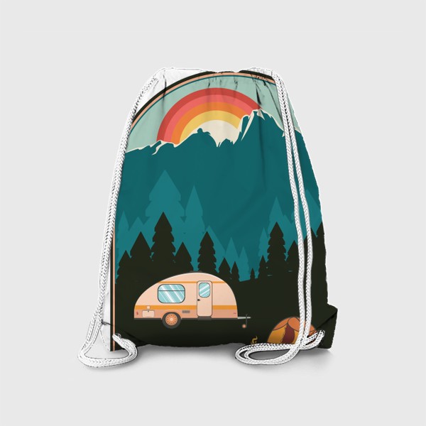 Рюкзак «Палатка в лесу у подножия гор»