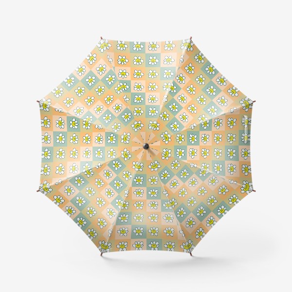 Зонт «Смешные маленькие ромашки, клетка »