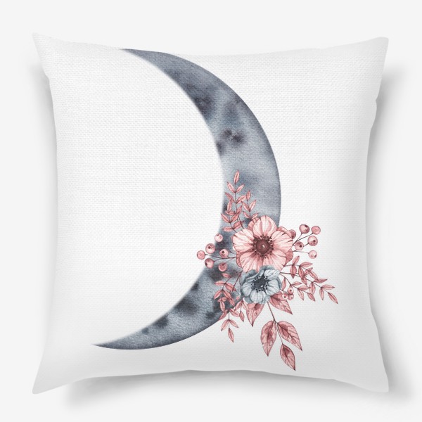 Подушка «Акварельные луна с цветами и ягодами»
